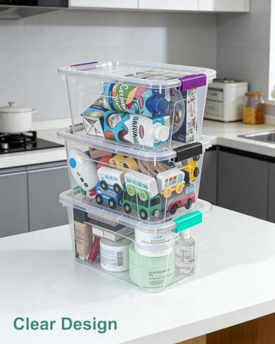 EOENVIVS Clear Storage Bins with Lids 6 Pack, 7 Qt Stackable Storage Containers with Buckle Lock, Durable Plastic Containers & Storage Box Organizer for Pantry, Bathroom, Closet & Office Use - Thumbnail 3