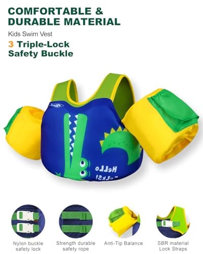 AEOCOO Puddle Float Jumper 20-30-50-60-70 Pounds, Toddler Swim Vest for 1-3-5-6-9 Years Old, Pool Floats with Swimming Arm Floaties Swim Jacket for Kids Swimmies, Boys, Girls, Niños, Crocodile - Thumbnail 6