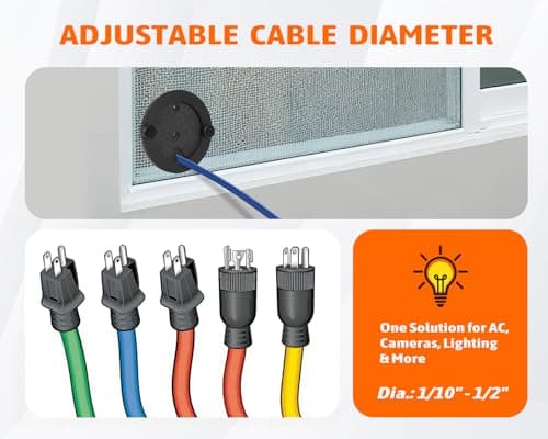 Window Screen Pass Through, Bring Inside Power Outside, for 1/10"-1/2" Cables or Hoses, Fits on Any Standard Window Screen, Dust Proof, for Rv, Pet Cameras, Various LED Lights - Thumbnail 4