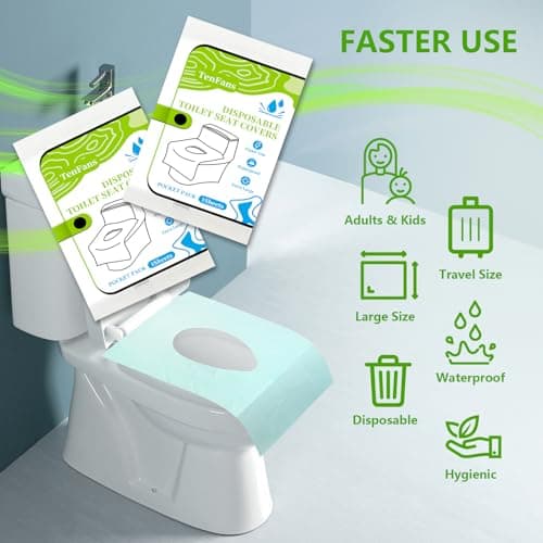 ​​TenFan Disposable Toilet Seat Covers - 70-Pack Waterproof XL Travel Pack, Adhesive Secure Fit for Public Toilets, Camping, Airport & Hospital (Adults & Kids)​​ - Thumbnail 2