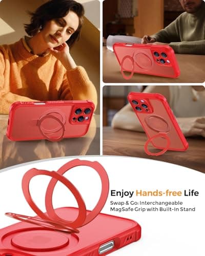 MOCCA Design for iPhone 16 Pro Case with Magnetic Invisible Stand [Full Camera Protection] [Compatible with Magsafe] Military Drop Shockproof Translucent Matte Phone Case Cover 6.3",Red - Thumbnail 4