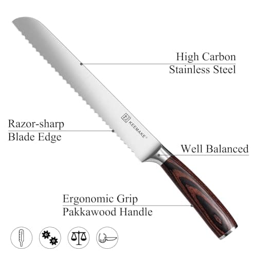 KEEMAKE Bread Knife for Homemade Bread, 8" Sourdough Bread Knife Serrated with Ultra Sharp High Carbon Stainless Steel Blade, Cutting Slicer for Bread Cake Fruit, Ergonomic Handle, Gift Box Included - Thumbnail 3