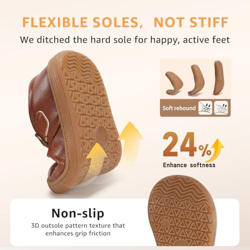WIDE TOE BOX Toddler Girl Mary Jane Flats Wide Princess Ballet Dress Shoes Lightweight Non-Slip School Uniform Shoe for Party Wedding Church Brown Toddler Size 8 - Thumbnail 6