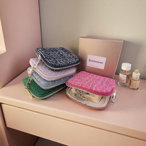 Zeelooroo Small Travel Jewelry Case, Soft Tweed Organizer Pouch for Bangle, Bracelets, large Earrings, Beaded necklace, Anti-Scratch & Portable Jewelry Bag Holder for Travel & Everyday Use (lavender) - Thumbnail 5