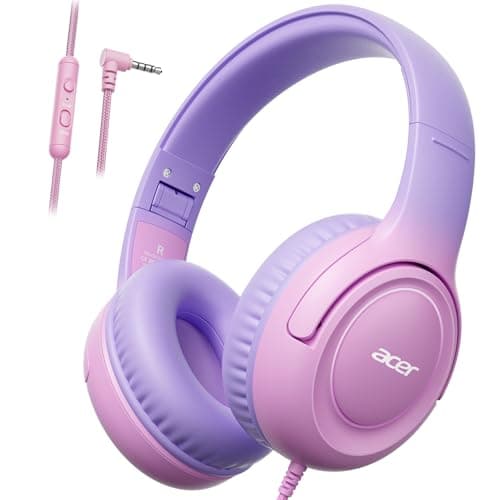 acer Kids Headphones - 85/94dB Volume Limiter, Foldable Wired Over Ear Headphones for Travel, 3.5mm Jack, Toddler Headphones for School, Travel, iPad, Tablet, Purple Pink, HK03 - Image 1