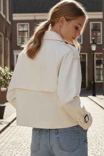 Orolay Women's Cropped Trench Jackets Double Breasted Short Trench Jacket Spring Jackets Trendy Outfit - Thumbnail 5
