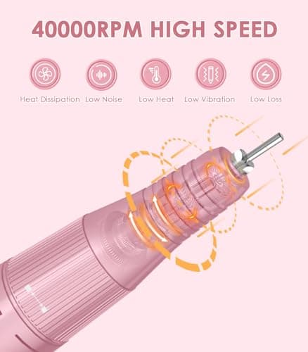 Portable Electric Nail Drill File: 40000RPM Professional Rechargeable Nail E-File Machine, Cordless Nail Drill with Bits & Base for Acrylic Nails Remove Nail Gel Polish Manicure for Salon Home - Thumbnail 4