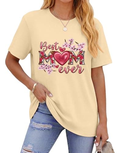 Aiyino Womens Best Mom Ever Oversized Cotton Heart Graphic Tee Mothers Day Birthday Gift Perfect Casual Family Outfit XXL - Image 1