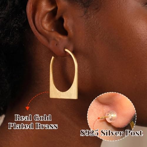 Poaiiu Chunky Gold Statement Hoop Earring for Women Geometric Square Trendy - Thumbnail 3