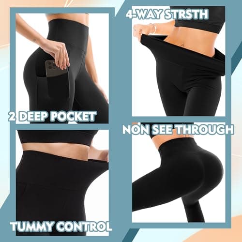SINOPHANT High Waisted Leggings with Pockets Women, Full Length Capri Buttery Soft Stretchy Yoga Pants(Full Teal,L-XL) - Thumbnail 4