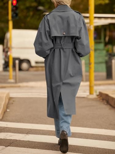 Tankaneo Womens Long Trench Coat Fall Fashion Oversized Double Breasted Lapel Overcoat Outerwear with Belt - Thumbnail 5