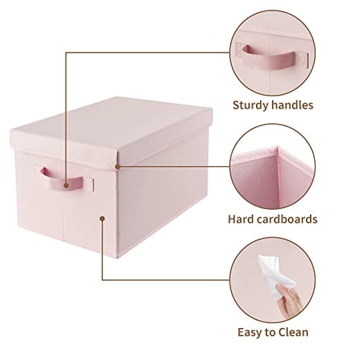 GRANNY SAYS Storage Bins Fabric, Storage Bins with Lids, Collapsible Storage Box Closet Shelf, Decorative Storage Baskets for Organizing Bedroom Dorm Nursery, Pink, Medium, 3-Pack - Thumbnail 5