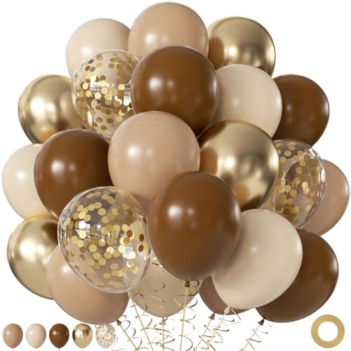Brown and Gold Balloons, 60Pcs 12 Inch Brown Tan Nude Sand White Gold Confetti Balloons for Boho Neutral Bear Baby Shower Gender Reveal Wedding Birthday Party Decorations - Image 1