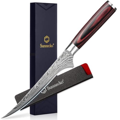 Sunnecko Boning Knife with Pakkawood Handle,6 inch High Carbon German Stainless Steel Fillet Knife for Meat and Poultry - Image 1