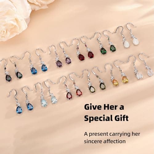 Sterling Silver Earring For Woman -Teardrop Birthstone Earring Jewelry Birthday Gifts for Women,Girlfriend,Wife,Mom - Graduation, Friendship,Birthday, Anniversary (09 - Sapphire) - Thumbnail 3