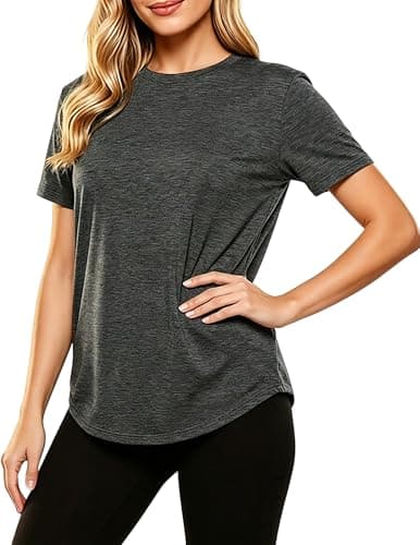 LETSEE Women’s Workout Top Short Sleeve Athletic T-Shirt Lightweight Breathable Yoga Gym Tee Loose Fit Summer Activewear Dark Grey - Image 1