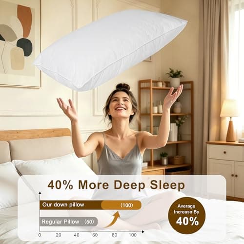 WQSPRING Goose Down Pillows Standard Size Set of 2 with 750 Fill Power, Hotel Quality Bed Pillows for Sleeping - Medium Firm Feather Pillows Ideal for Side, Back, Stomach Sleepers - Thumbnail 6