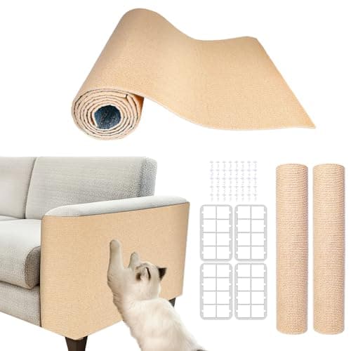 Cat Scratch Mat for Couch, Wall & Cat Tree - 78.7" Trimmable Self-Adhesive Cat Scratcher, Cat Scratch Furniture Protector, Felt Alternative to Sisal, DIY Cat Tower Replacement, 2 Pack(Khaki)