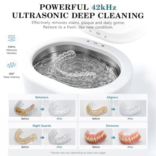 Prism Smile Ultrasonic Retainer Cleaner Machine, 42kHz Deep Cleaning Machine for Retainers, Aligners, Night Guards and Dentures, 200ml Portable Dental Appliance Cleaner, One-Touch Operation - Thumbnail 2