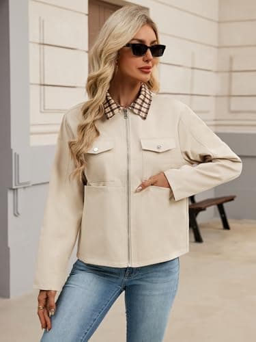 UEAL Spring Jackets For Women Trendy 2026 Summer Lightweight Zip Up Casual Jacket Coats X-Large Khaki - Thumbnail 5