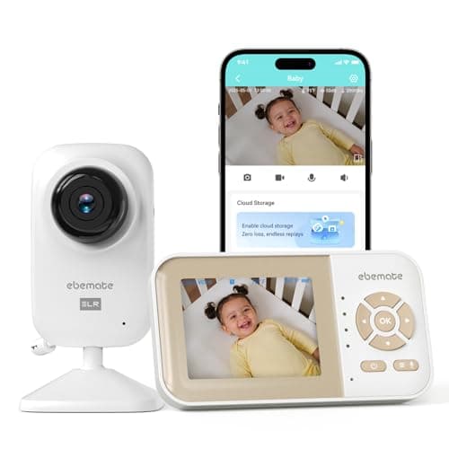 ebemate Update Freedom Wi-Fi Baby Monitor with 2.8" LCD Screen Video & Audio,4 x Zoom Mode & 720P HD Camera, 2-Way Talk Cam with Intelligent Review & Growth Album,1200FT - Image 1