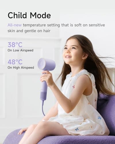 Laifen Hair Dryer SE 2, 200 Million Negative Ionic Blow Dryer with Child Mode and 108,000 RPM Brushless Motor, Fast Drying High-Speed Low Noise Hairdryer with Magnetic Attachments, HD130 - Thumbnail 6