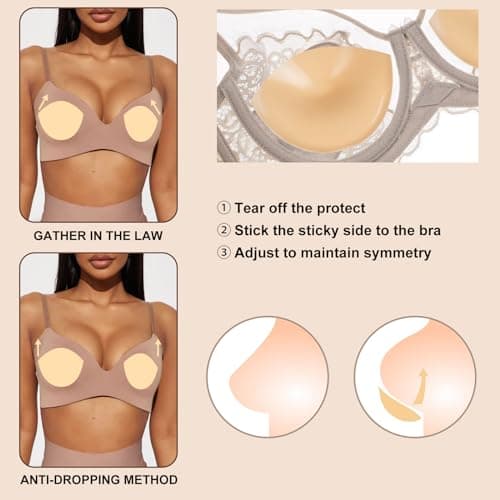 Auteek Double-Sided Sticky Bra Inserts, Invisible Lift Self Adhesive Boob Pads Push up Breast Pads Reusable Washable - Thumbnail 3