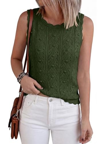 BTFBM Crochet Tank Tops for Women Hollow Out Sleeveless Loose Sweater Vest Top Summer Spring 2026 Beach Vacation Clothes(Army Green, XX-Large) - Thumbnail 5