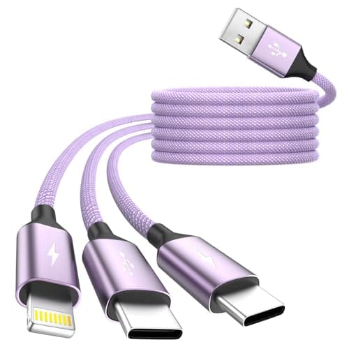 3 in 1 USB Cable with 2 USB-C/IP Port, Multi Charging Cables for Multiple Devices, USB C Splitter Cable, Multiple Charger Cord Travel Car Accessories for iPhone17-8, Androids iPad and More(1 Pack 4FT)