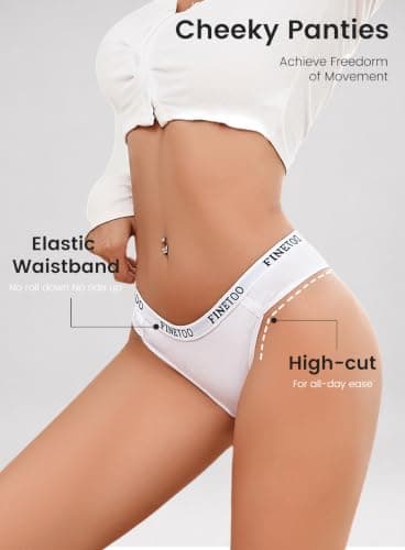 FINETOO Cotton Underwear for Women Cheeky Panties Sexy Hipster Bikini Underwear Elastic Waistband Stretch Briefs 5 Pack - Thumbnail 3