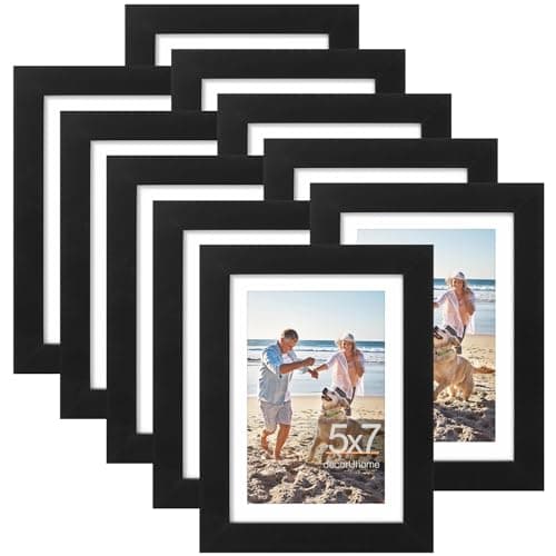 decorUhome 5x7 Picture Frame, Display Pictures 4x6 with Mat or 5x7 without Mat, Wall & Tabletop Display Photo Frame, Black, 10 Pack