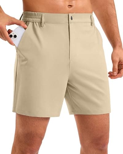 Pudolla Men's Casual Shorts 5" Lightweight Golf Shorts with 3 Pockets Stretch Quick Dry Work Shorts（Light_Khaki_Green L5_4XL - Image 1
