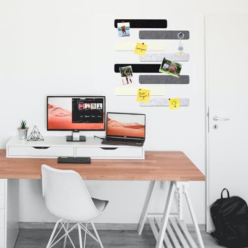 HULAVO 8Pcs Rectangle Felt Cork Board Bar Strips with 35 Pushpins, Self-Adhesive Bulletin Board Strips for Office School Home Wall Decor Stickers Memos Schedules Photos Display -Gradual Grey - Thumbnail 4