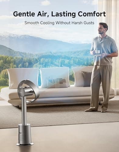 DREAME Bladeless Tower Fan for Bedroom, Smart Standing Fan with 270° Spatial Airflow for Whole-Room Circulation, 59ft/s High Velocity, 10 Speeds 3 Modes, Temperature-Adaptive Airflow, MF10-Silver - Thumbnail 5