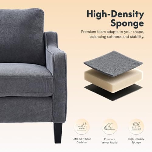 FLEXISPOT AC2 Accent Chair for Living Room, Mid Century Modern Reading Chair for Bedroom, Upholstered Armchair Comfy Single Sofa Side Chair for Office, Apartment, Small Room, Grey - Thumbnail 3