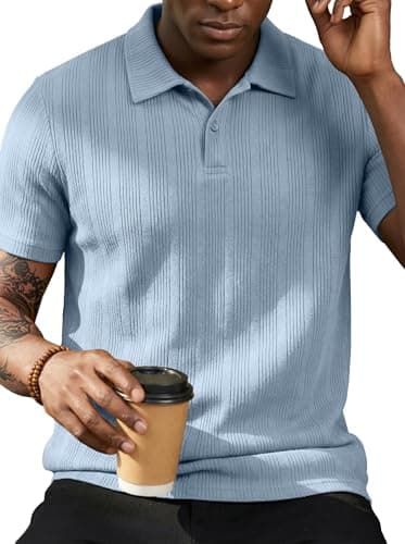 Sailwind Mens Short Sleeve Knit Polo Shirts Lightweight Casual Collared Polo Shirts for Men Stretchy Golf Polo T Shirts Blue - Image 1