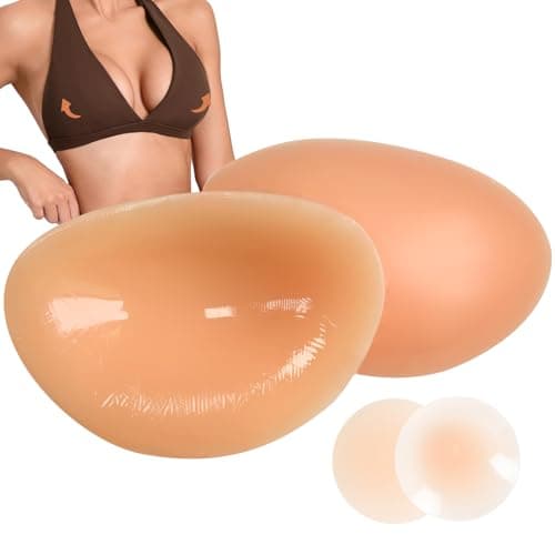 JULZYTH Sticky Silicone Bra Inserts Pads, Reusable Adhesive Push Up Enhancers for Women - Seamless Chicken Cutlets Bra Insert Bikini & Sports Bra, Soft Skin-Friendly Invisible Lift, Beige, 1 Pair - Image 1