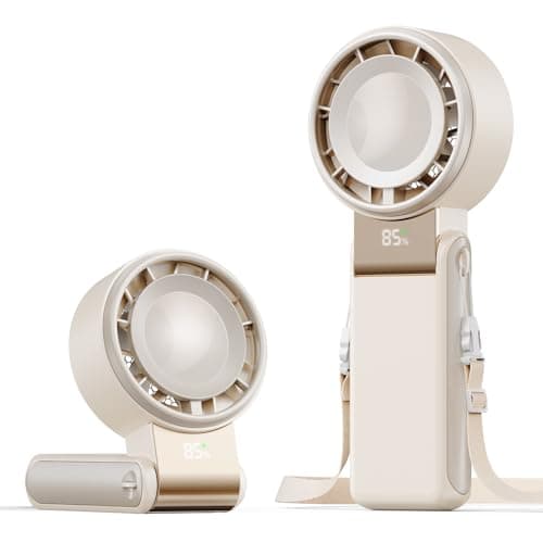 SHEWIND Portable Handheld Mini Fan for Women - 4000mAh Rechargeable, 5 Speeds, 20H Max, Folding Travel Turbo Fan with LED Display - Cream - Image 1