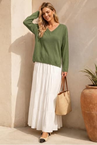 Arach&Cloz Women's Wool Blend Oversized Fall Casual Sweater Olive Green M - Thumbnail 6