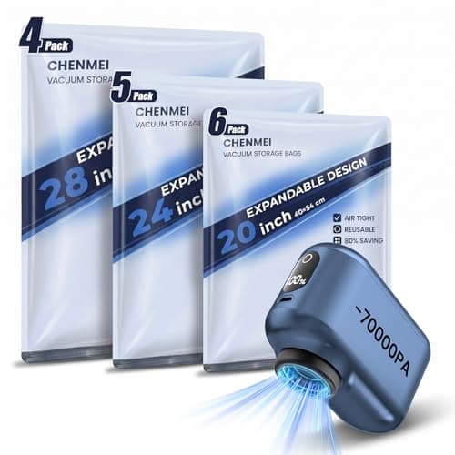 Vacuum Storage Bags for Travel with -70KPA Rechargeable Pump, 15 Pack Vacuum Seal Bags for Clothing, Space Saver Compression Bags for Luggage & Suitcase, Save 90% Space