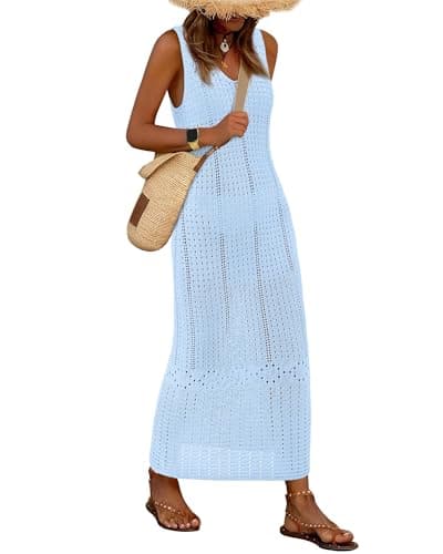 BTFBM Crochet Swimsuit Coverup for Women Summer Outfits Spring 2026 Swimwear Bathing Suit Cover Up Beach Vacation Clothes(Light Blue, Large) - Image 1