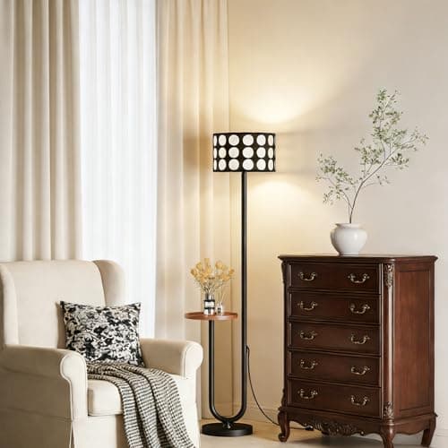 Floresita 62.9" Floor Lamp with Table Brown, Black Lampshade Vintage Standing Lamp with Tray Foot Switch, 3 Color Temperatures LED Bulb Included, for Living Room, Bedroom - Thumbnail 5