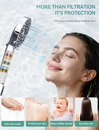 Magichome Filtered Shower Head with Handheld, High Pressure 10-Spd Detachable Chrome Showerhead with Stainless Hose, Water Softener Filter Beads for Hard Water - Remove Chlorine, Reduce Dry Itchy Skin - Thumbnail 3