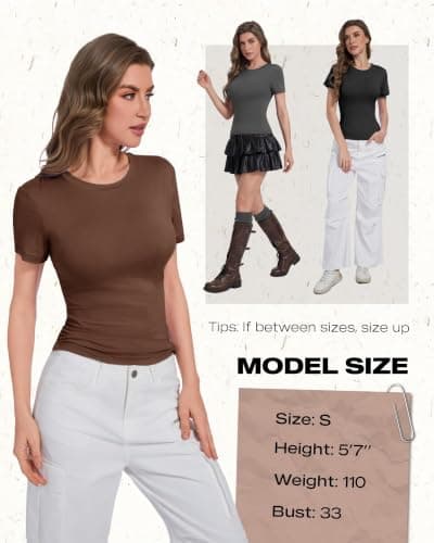 NexiEpoch 5 Pack T Shirts for Women - Crew Neck Short Sleeve Crop Tops Plain Casual Basic Tees Fitted Clothes Cute Y2K Outfit - Thumbnail 5