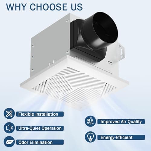 NOVELUX Bathroom Exhaust Fan: 88 CFM Quiet 1.2 Sones Ceiling Mount Bathroom Vent Fan 7.5"x7.8" High Airflow Household Ventilation Fans for Bedroom Laundry Kitchen - UL & HVI Certified - Thumbnail 6