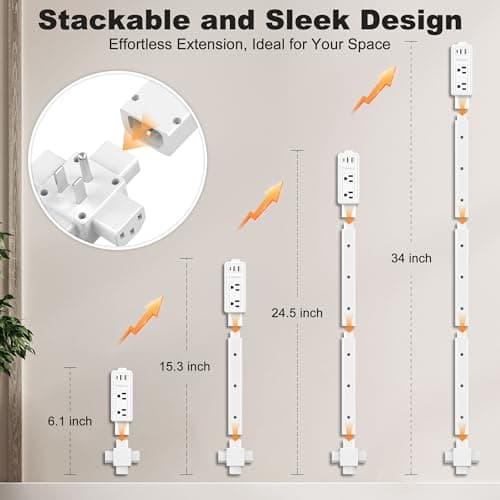 Electrical Outlet Extender Stick 2 Pack- Features USB-A, USB-C and 2 AC Outlets, Extends 6"-34" Extendable Outlet Extender with 4-Way Plug, Access Hard-to-Reach Outlets Behind Couches, Nightstands - Thumbnail 3