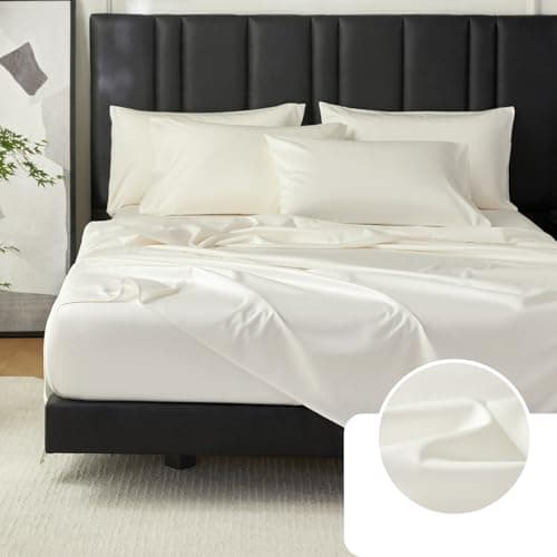 DCSKY 100% Egyptian Cotton Sheets Full Size Bed Set, Deep Pocket Sheet set-1600 Thread Count Cotton Naturally Cool Soft Breathable No Pill Elasticated Luxury Cream White Bedding for All Seasons - Thumbnail 4