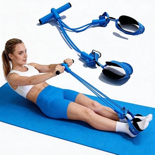 FRAWENLECO Fitness Resistance Bands with 4 Tube Pedal Ankle Puller, Elastic Yoga Pedal Stretch Band for Exercise, AB Training, Sit Up Equipment(Blue) - Image 1