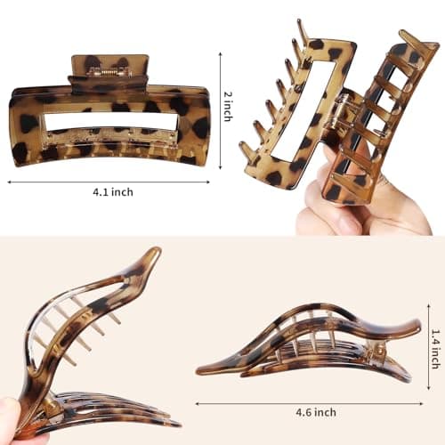 Hair Clips for Women 4.3 Inch Large Hair Claw Clips 8 pcs Square Claw Clips & Flat Hair Clips for Thick or Thin Hair French Concord Hair Barrettes Alligator Hair Accessories for Women (Leopard) - Thumbnail 2