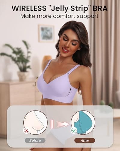 HORISUN Bras for Women Push Up Seamless Wireless Bra Comfortable Wirefree Bra(Purple 3XL) - Thumbnail 4